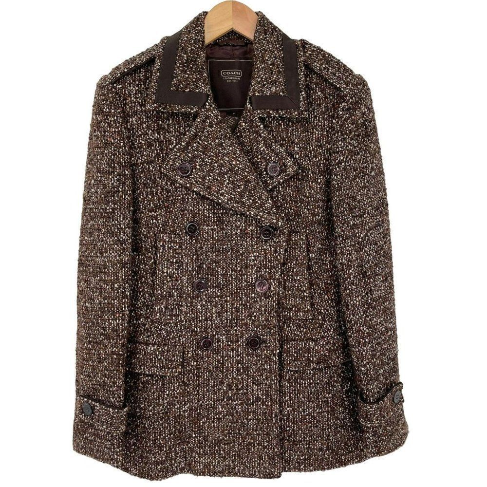 Coach Wool Mohair Blend Tweed Peacoat Brown Women Size 8